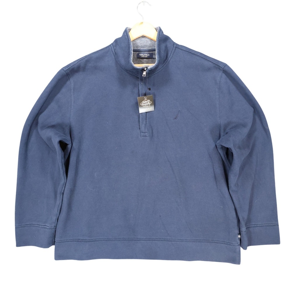 Nautica Quarter Zip Pullover Mens XL‎ Blue Excellent Mock Neck